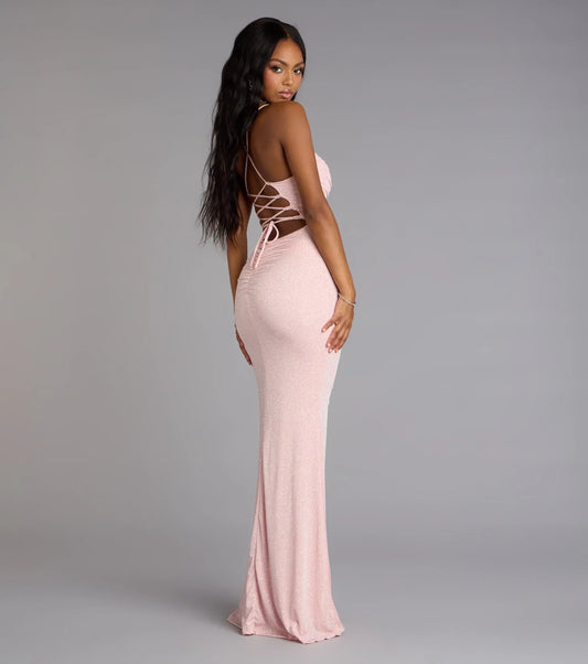 Mermaid Spaghetti Strap Lace Lace-Up Back High Slit Floor-Length Wedding Dress - Yihuiw by Yihuiw