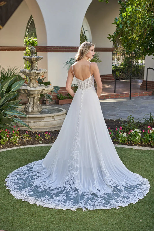 Spaghetti Strap Chiffon Open Back Wedding Dress - Yihuiw by Yihuiw