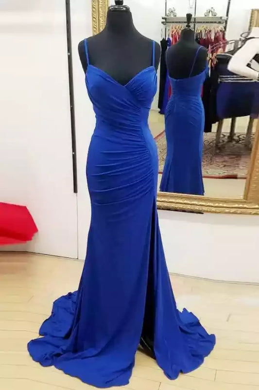 Bold Royal Blue Jersey Mermaid Dress with Sweetheart Neckline & Ruched Detail