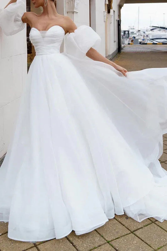 A-Line Sweetheart Floor-Length Wedding Dress - Yihuiw by Yihuiw