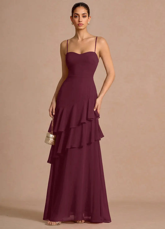 Burgundy Sweetheart Lace Lace-Up Back Ruffled Floor-Length Wedding Dress - Yihuiw by Yihuiw
