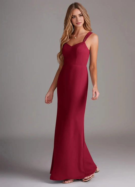 Burgundy Sweetheart Neck Bridesmaid Dress with Square Straps Sheath Pleated Chiffon Dress Bridesmaid Dresses by YiHuiw