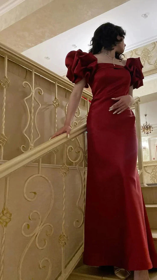Burgundy Off Shoulder Prom Dress Long Satin Evening Party Dresses simple gentle atmospheric and unique desi Bring summer colors to enhance whiteness by YiHuiw