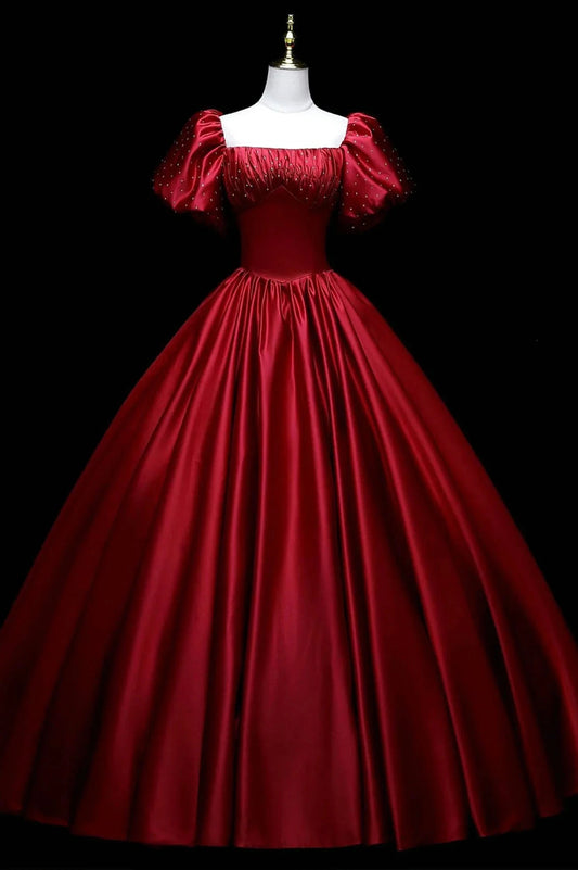 Burgundy Satin Long A-Line Prom Dress Burgundy Formal Evening Dress simple gentle atmospheric and unique desi Bring summer colors to enhance whitenes by YiHuiw