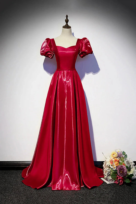 Burgundy Satin Long Prom Dress Simple A-Line Evening Dress simple gentle atmospheric and unique desi Bring summer colors to enhance white by YiHuiw