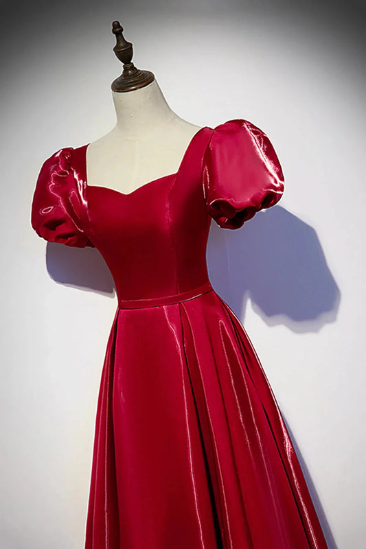 Burgundy Satin Long Prom Dress Simple A-Line Evening Dress simple gentle atmospheric and unique desi Bring summer colors to enhance white by YiHuiw