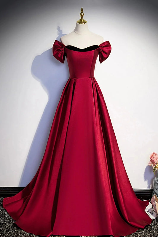 Burgundy Satin Long Prom Dress Simple A-Line Evening Party Dress simple gentle atmospheric and unique desi Bring summer colors to enhance white by YiHuiw