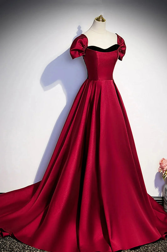 Burgundy Satin Long Prom Dress Simple A-Line Evening Party Dress simple gentle atmospheric and unique desi Bring summer colors to enhance white by YiHuiw