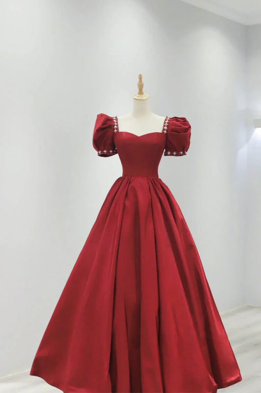 Burgundy Velvet Tea Length Prom Dress A-Line Party Dress with Bow simple gentle atmospheric and unique desi Bring summer colors to enhance white by YiHuiw