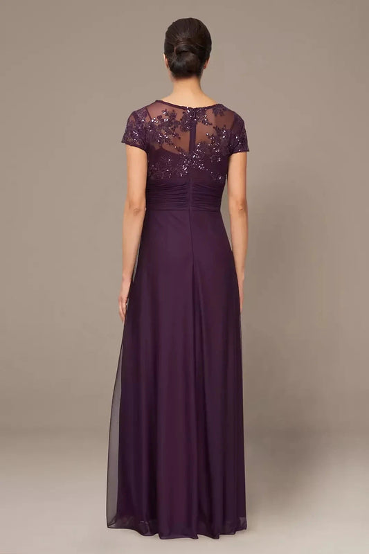 Captivating A Line V Neck Cap Sleeve Lace Back Floor Length Mother of the Bride Dress by YiHuiw