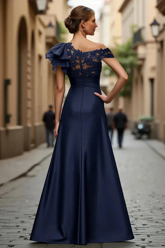 Charming A Line Off Shoulder Sleeveless Lace Back Floor Length Mother of the Bride Dress by YiHuiw