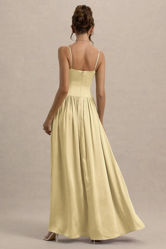 Charming Mermaid V Neck Spaghetti Strap Open Back High Slit Floor Length Prom Dress by YiHuiw