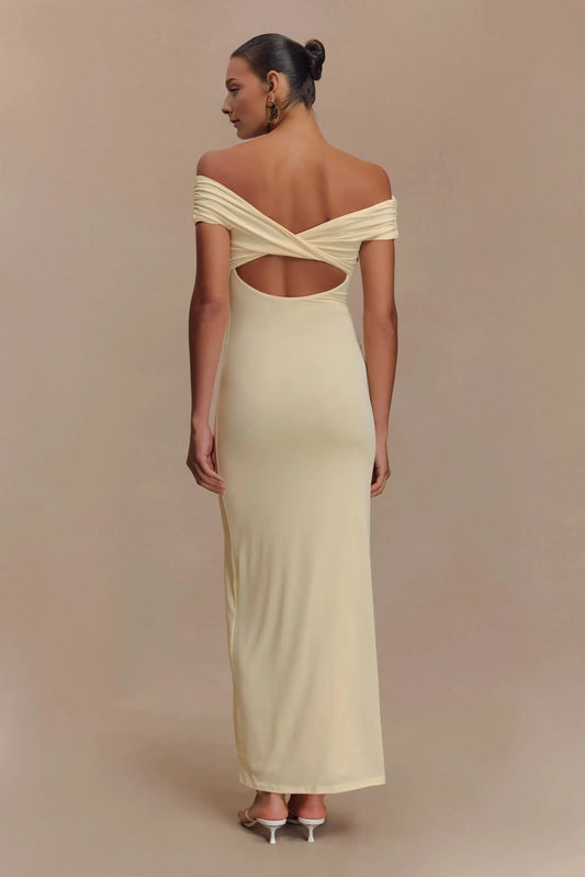 Charming Sheath Off Shoulder Short Sleeve Crisscross Open Back Floor Length Prom Dress by YiHuiw
