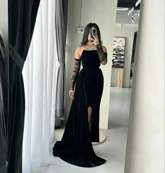 Charming Black Strapless Long Formal Party Dress Evening Gown simple gentle atmospheric and unique desi Bring summer colors to enhance whiteness by YiHuiw