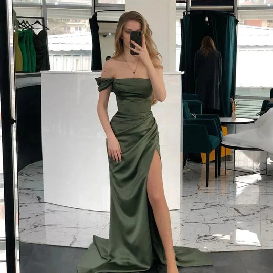 Charming Olive Green Prom Dress Slit Leg Open Backs Formal Dresses simple gentle atmospheric and unique desi Bring summer colors to enhance whiteness by YiHuiw