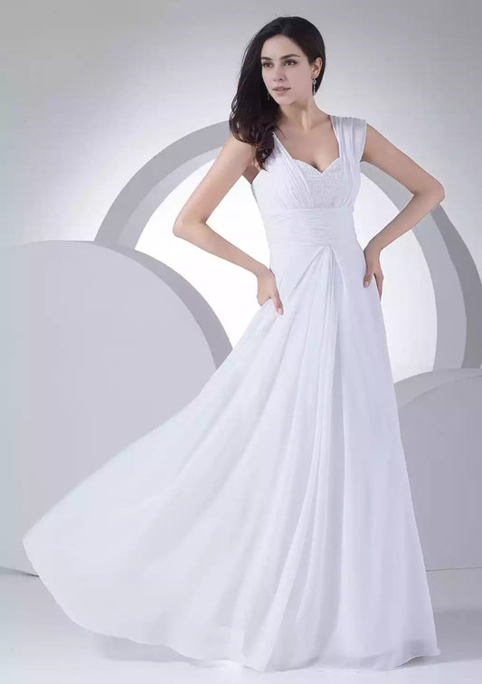 Charming chiffon evening Dress A-line/princess sweetheart collar long/floor length with beaded Prom Dresses