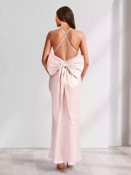 Charming slim fit/straight camisole V-neck long elastic satin and ankle Bridesmaid Dresses