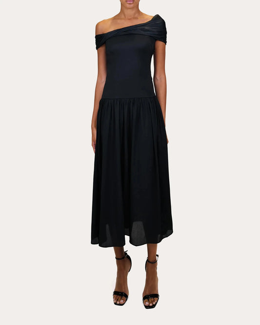Chic A-Line Off-Shoulder Short Sleeve Solid Back Midi For Women Prom Dress by YiHuiw