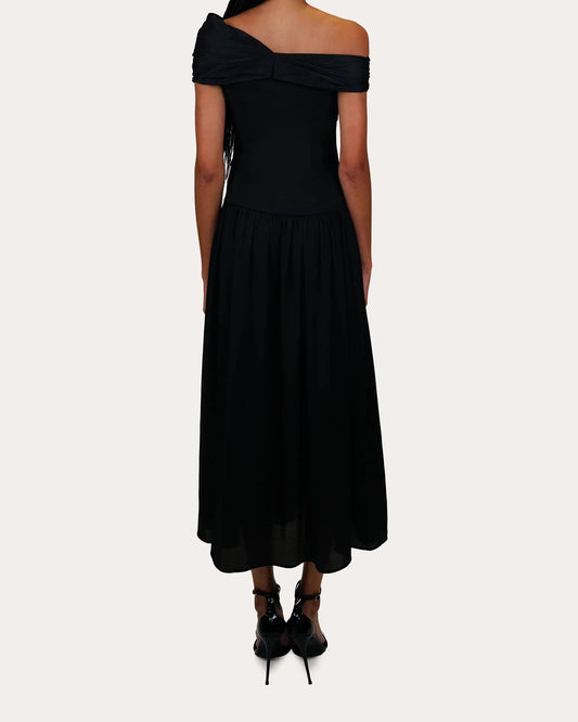 Chic A-Line Off-Shoulder Short Sleeve Solid Back Midi For Women Prom Dress by YiHuiw