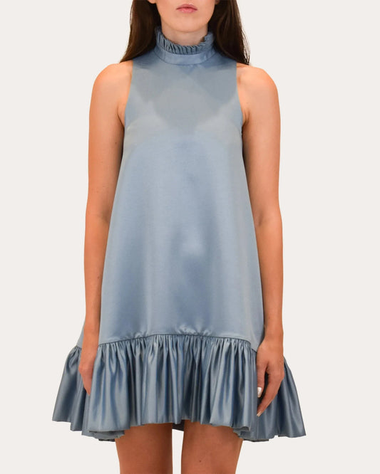 Chic A-Line Ruffled High Neck Sleeveless Solid Back Mini For Sale Prom Dress by YiHuiw
