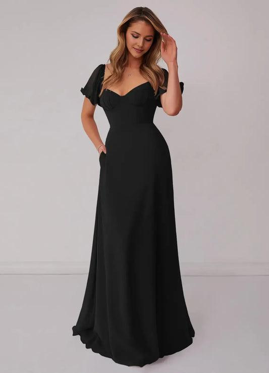 Black A-Line Sweetheart Floor-Length Wedding Dress - Yihuiw by Yihuiw