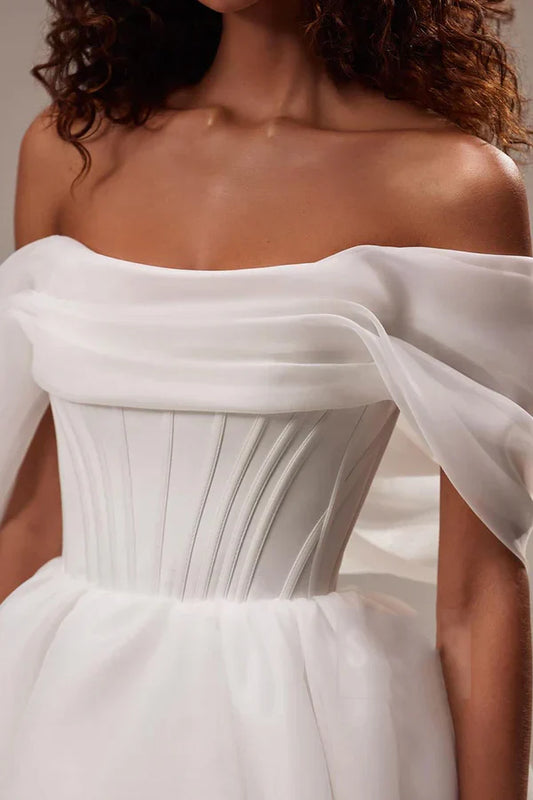 Off-Shoulder Lace Mini Wedding Dress - Yihuiw by Yihuiw