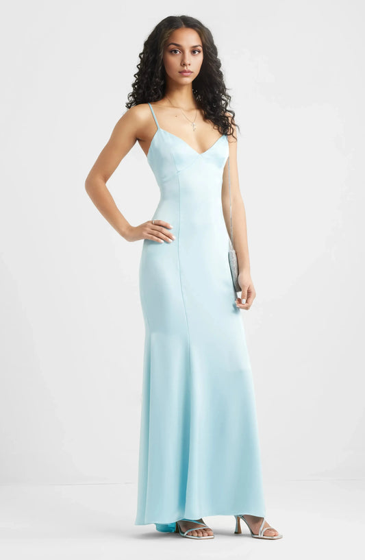 Chic Sheath Deep V Spaghetti Strap Lace Up Back Floor Length For Sale Prom Dress by YiHuiw