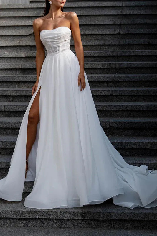 A-Line Sweetheart Chiffon Floor-Length Wedding Dress - Yihuiw by Yihuiw