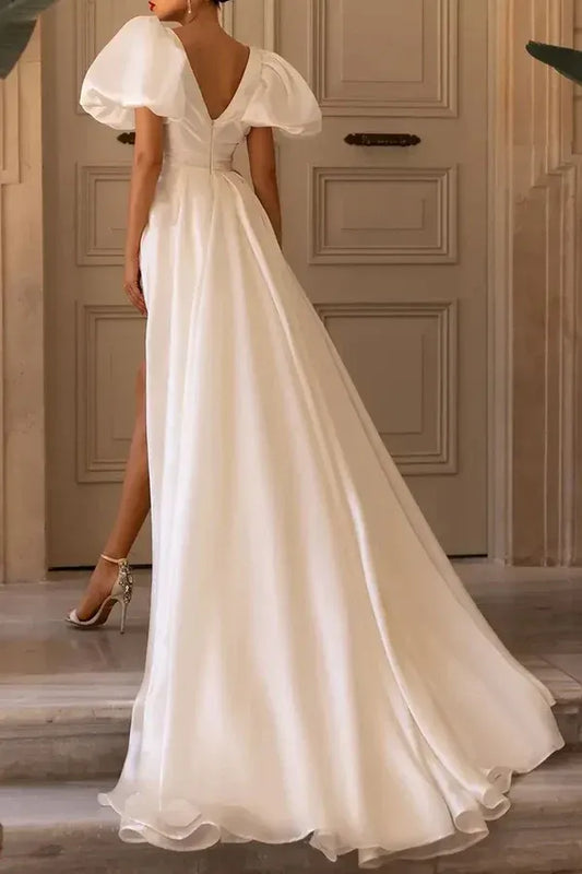 A-Line V-Neck Floor-Length Wedding Dress - Yihuiw by Yihuiw