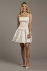Chic Satin Mini A-Line Spaghetti-Strap Square-Neck Wedding Dress