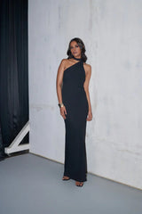 Chic Sheath One-Shoulder Neck Sleeveless Open-Back Floor-Length Evening Dress