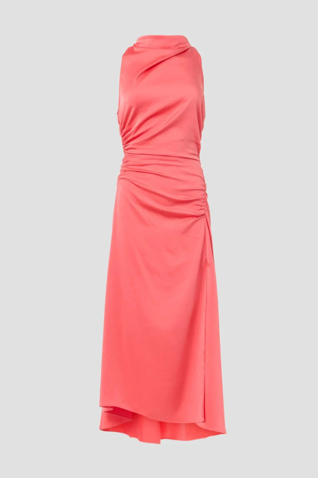 Chic Solid Satin Maxi Halter Sleeveless Ruched Detail Evening Dresses by LANQI DRESS