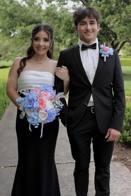 Chic Two-Tone Strapless Sweetheart Ruched Bodice Mermaid Prom Dress with Oversized Back Bow & Train by JiMiss Dresses