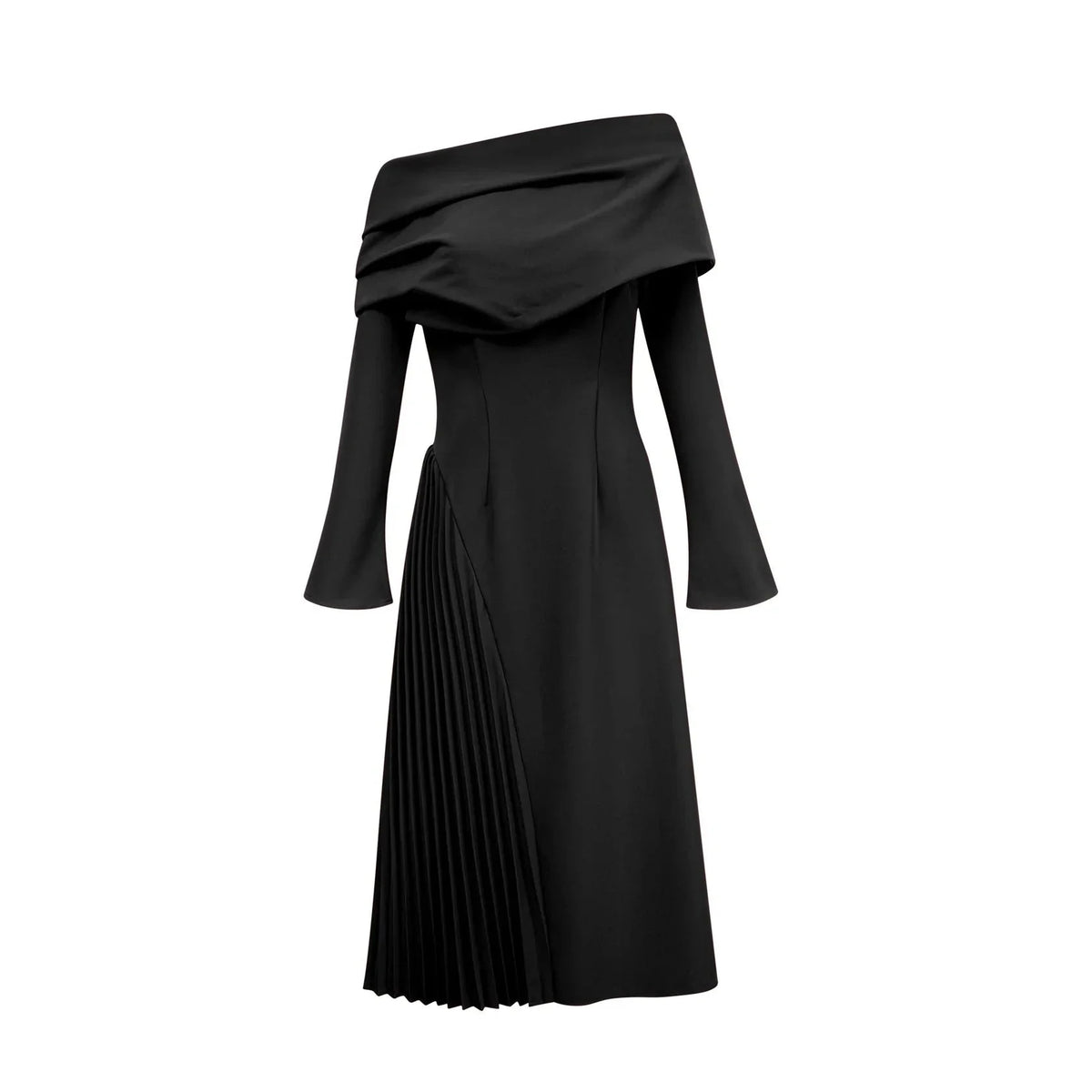 Chocolate Brown Off - Shoulder Maxi Dress with Pleated Detail Valentine high-slit pleated maxi dress in Black Evening Dress by YiHuiw