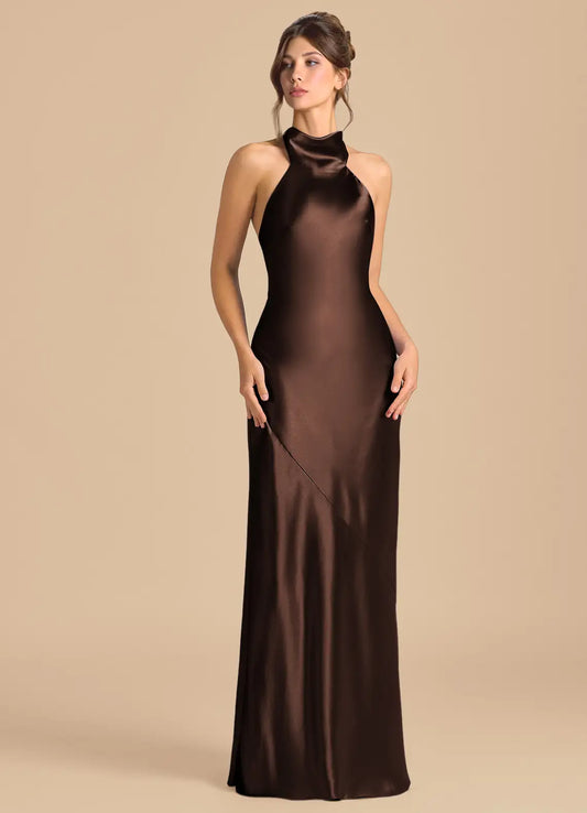 Mermaid Halter Satin Open Back Floor-Length Wedding Dress - Yihuiw by Yihuiw