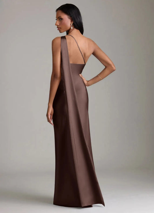 Mermaid One-Shoulder Satin Draped Floor-Length Wedding Dress - Yihuiw by Yihuiw