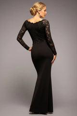 Classic Lace Long-Sleeve V-Neck Mermaid Floor-Length Mother of the Bride Dress