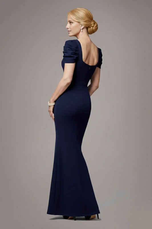 Classic Puff Sleeve V-Neck Open-Back Mermaid Floor-Length Mother of the Bride Dress by YiHuiw