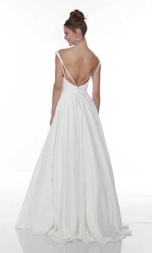 Crepe Button Back Wedding Dress - Yihuiw by Yihuiw
