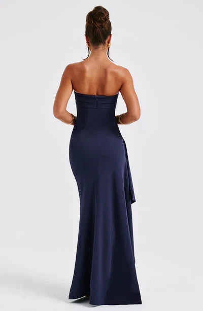 Navy High Slit Floor-Length Wedding Dress - Yihuiw by Yihuiw