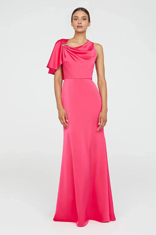 Classy Mermaid One Shoulder Ruffled Sleeve Back Zipper Floor Length Prom Dress by YiHuiw