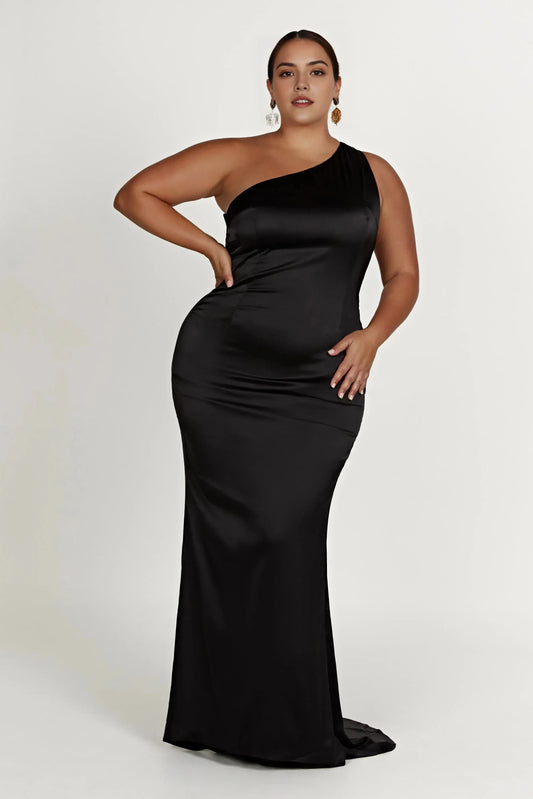 Classy Mermaid One Shoulder Sleeveless Open Back Floor Length Plus Size Prom Dress by YiHuiw
