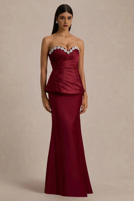 Classy Mermaid Strapless Sleeveless Ruched Back Floor Length Prom Dress by YiHuiw