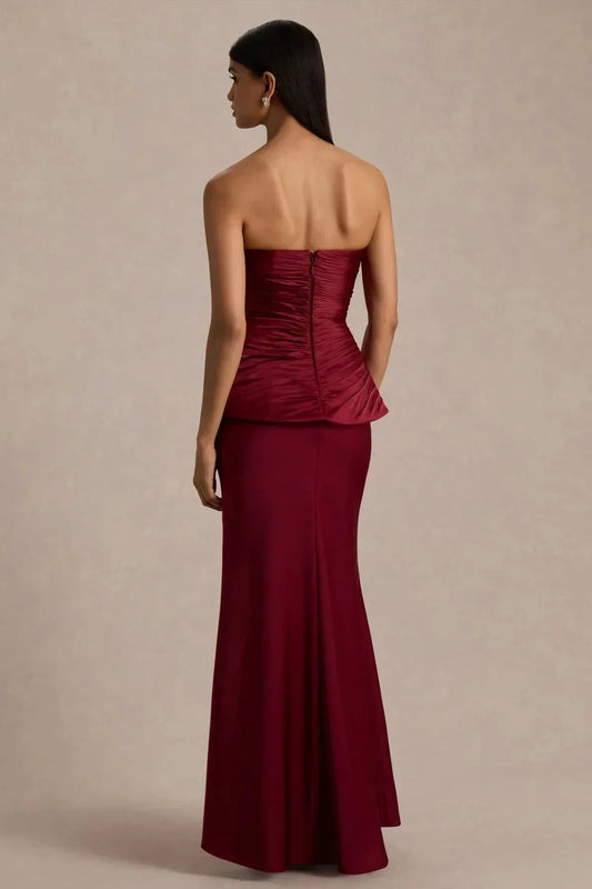 Classy Mermaid Strapless Sleeveless Ruched Back Floor Length Prom Dress by YiHuiw