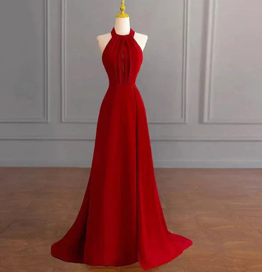 Classy A line Halter Sleeveless Satin Prom Dresses Red Summer Wedding Guest Dresses Wedding Guest Outfits simple gentle atmospheric and unique desi Bring summer colors to enhance whiteness by YiHuiw
