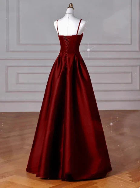 Classy A line Spaghetti Straps Sleeveless Satin Prom Dresses Red Summer Wedding Guest Dresses Wedding Guest Outfit simple gentle atmospheric and unique desi Bring summer colors to enhance whiteness by YiHuiw
