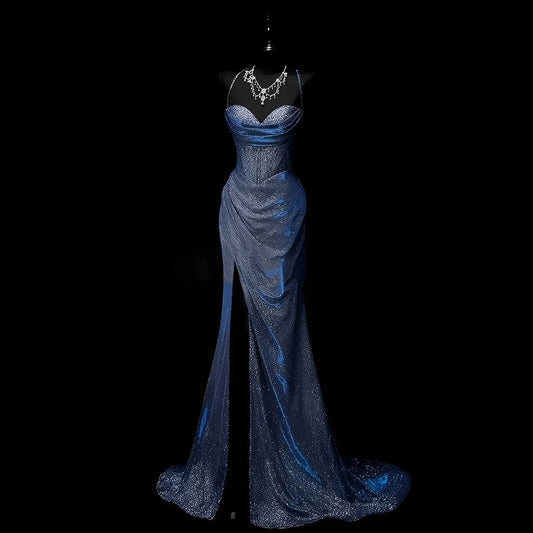 Classy Leg Split Prom Dresses Straps Mermaid Long Evening Party Gowns simple gentle atmospheric and unique desi Bring summer colors to enhance whiteness by YiHuiw
