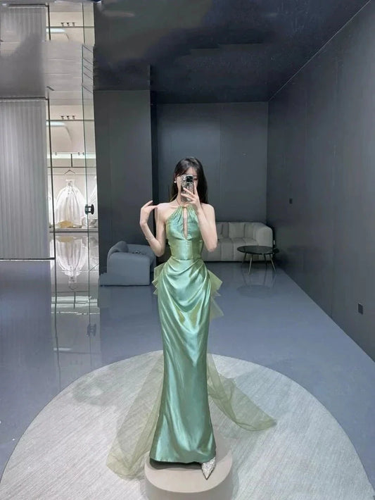 Classy Mermaid Green Satin Long Prom Gown Summer Wedding Guest Dress Bridal Guest Dresses Wedding Outfits For Guest simple gentle atmospheric and unique desi Bring summer colors to enhance whiteness by YiHuiw