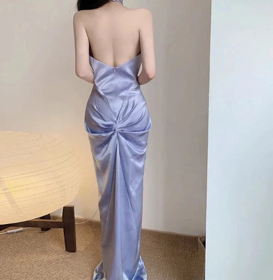 Classy Sheath High Neck Lilac Satin Long Prom Dresses Formal Gown Summer Wedding Guest Dresses Wedding Guest Outfit simple gentle atmospheric and unique desi Bring summer colors to enhance whiteness by YiHuiw
