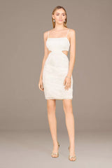 Contemporary Sheath Spaghetti-Strap Beaded Cut-Out Back Mini Wedding Dress